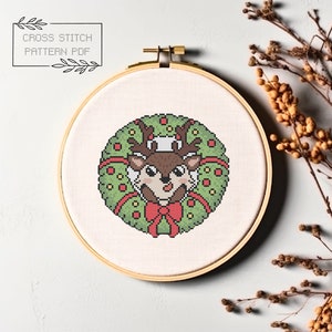 Christmas Cross Stitch Pattern Christmas Cross Stitch Chart Christmas Reindeer Simple Cross Stitch Instant Download Reindeer Cross Stitch