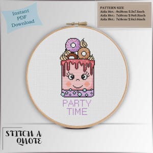 Party Time Cross Stitch Pattern Digital PDF Download Birthday Cake ...