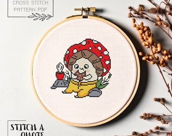Simple Cross Stitch Pattern Mushroom Counted Cross Stitch Mushroom Embroidery Funny Cross Stitch PDF Pattern Xstitch