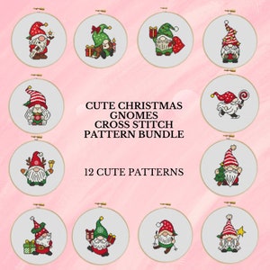 Christmas Gnome Cross Stitch Bundle Christmas Cross Stitch Pattern Bundle Cross Stitch Digital PDF Download Simple Cross Stitch Embroidery