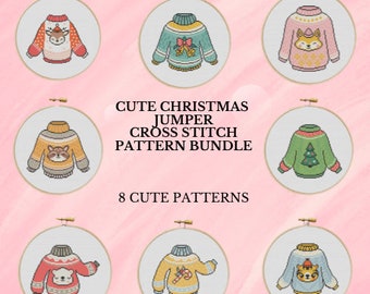 Christmas Jumper Cross Stitch Bundle Christmas Cross Stitch Pattern Bundle Cross Stitch Digital PDF Download Simple Cross Stitch Embroidery