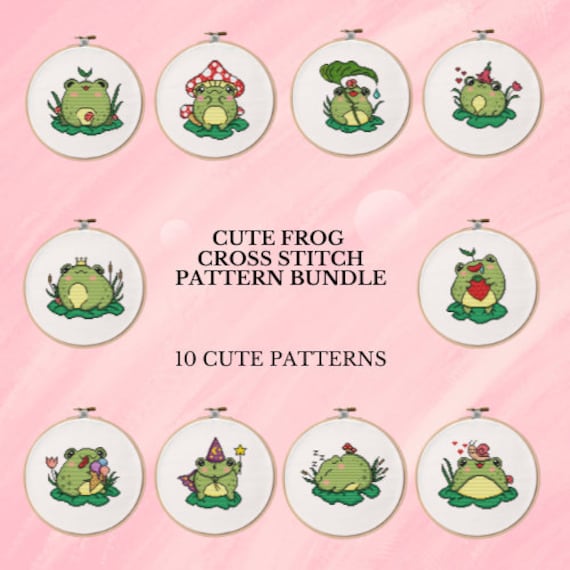 Frog Cross Stitch Bundle Frog Cross Stitch Pattern Bundle Cross Stitch Instant Digital PDF Download Simple Cross Stitch Frog Embroidery
