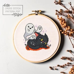 Halloween Cross Stitch Pattern Halloween Simple Cross Stitch Printable PDF Instant Download Chart Halloween Cat Counted Cross Stitch Xstitch