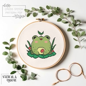 Frog Cross Stitch Pattern Simple Frog Cross Stitch Modern Cross Stitch Instant PDF Download Frog Xstitch Cute Frog Cross Stitch