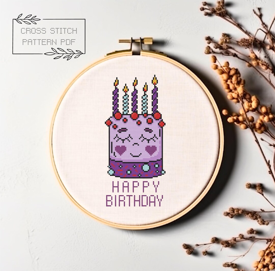 Birthday Cross Stitch Pattern Digital PDF Download Birthday Cake ...