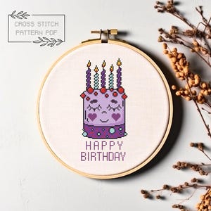Birthday Cross Stitch Pattern Digital PDF Download Birthday Cake Embroidery Happy Birthday Present pattern