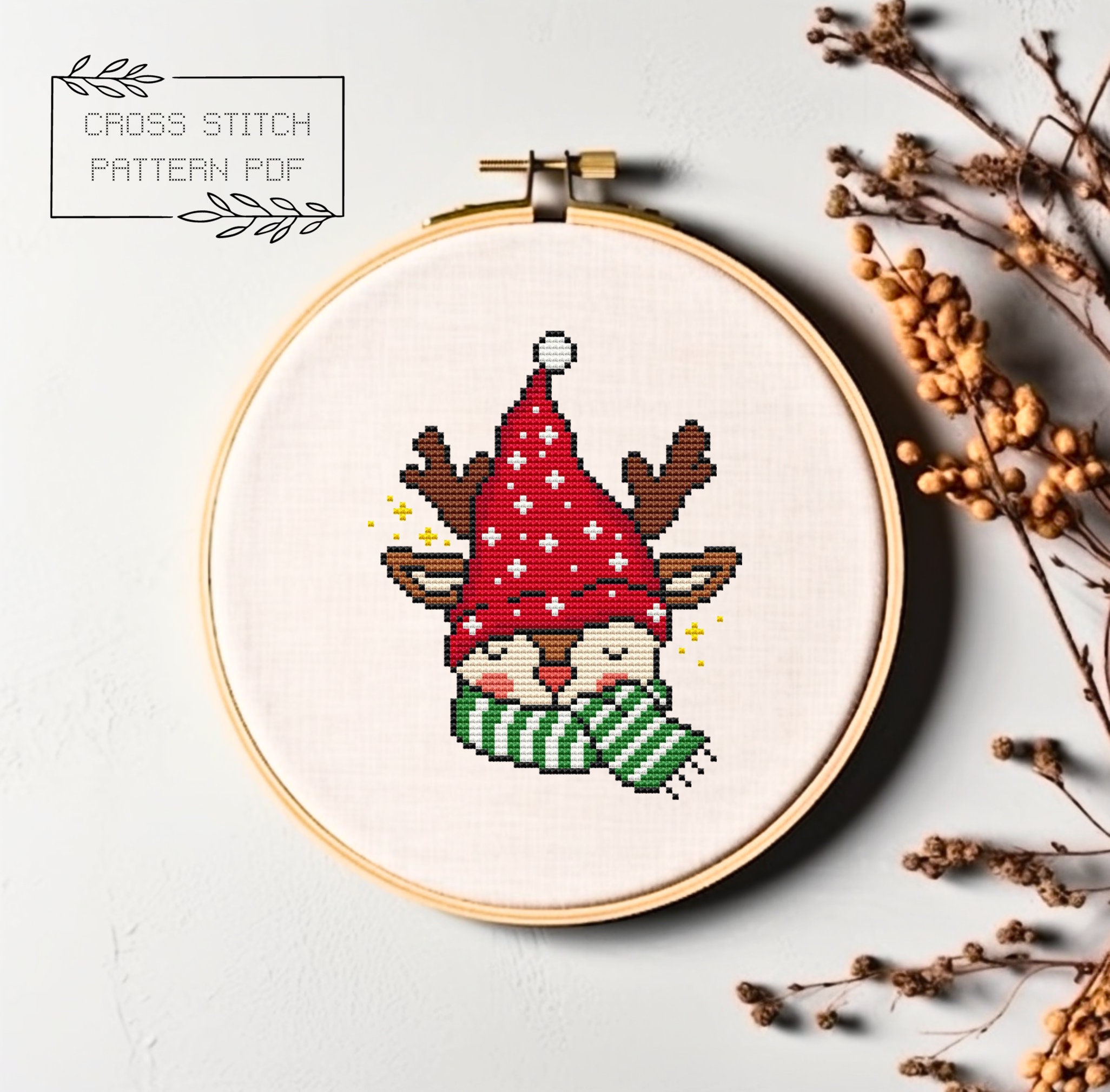 Christmas Deer Cross Stitch Pattern Reindeer Cross Stitch Chart Simple ...