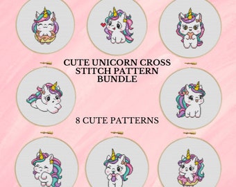 Unicorn Cross Stitch Bundle Unicorn Cross Stitch Pattern Bundle Cross Stitch Instant Digital PDF Download Simple Cross Stitch Embroidery