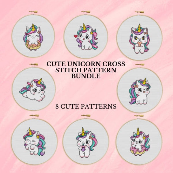 Unicorn Cross Stitch Bundle Unicorn Cross Stitch Pattern Bundle Cross Stitch Instant Digital PDF Download Simple Cross Stitch Embroidery