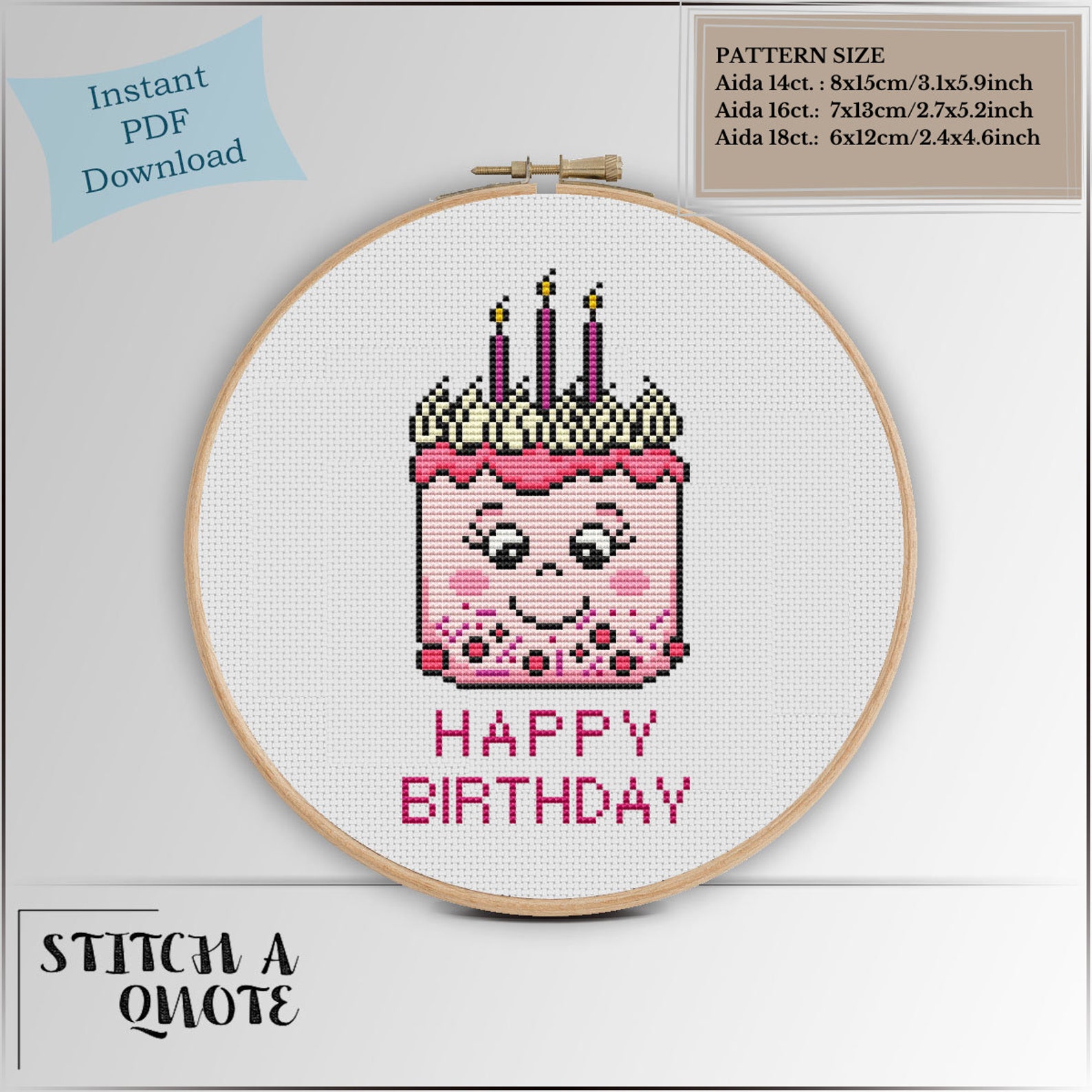 Birthday Cross Stitch Pattern Digital PDF Download Birthday Cake ...