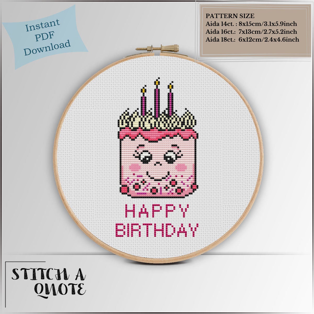 Birthday Cross Stitch Pattern Digital PDF Download Birthday Cake ...