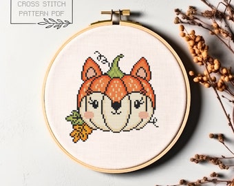 Autumn Cross Stitch Pattern Autumn Pumpkin Cross Stitch PDF Instant Download Chart Fox Pumpkin Embroidery Animal Xstitch