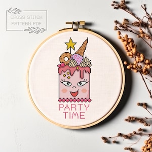 Modèle de point de croix d'anniversaire en téléchargement numérique PDF Modèle de cadeau de joyeux anniversaire à broder pour gâteau d'anniversaire
