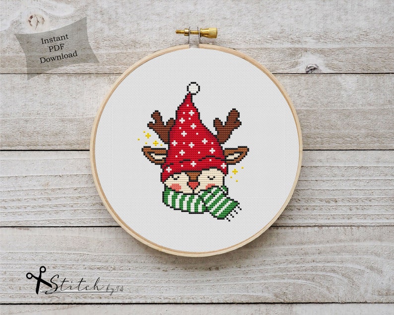 Christmas Deer Cross Stitch Pattern Reindeer Cross Stitch Chart Simple ...