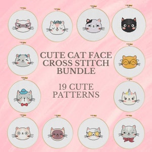 Cute Cat Face Cross Stitch Pattern Bundle | Cross Stitch Bundle | Cat Cross Stitch Bundle | Cross Stitch Pattern | Cat Embroidery