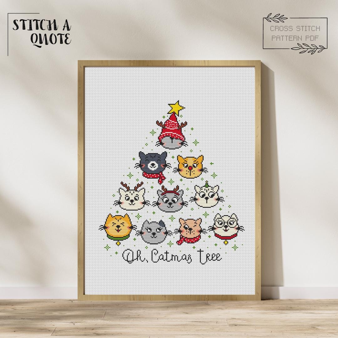 Christmas Cat Tree Cross Stitch Pattern Catmas Tree Cross Stitch PDF ...