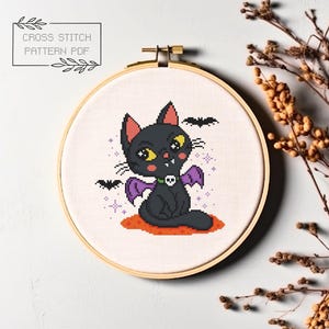 Halloween Cross Stitch Pattern Halloween Simple Cross Stitch Printable PDF Instant Download Chart Halloween Cat Counted Cross Stitch Xstitch
