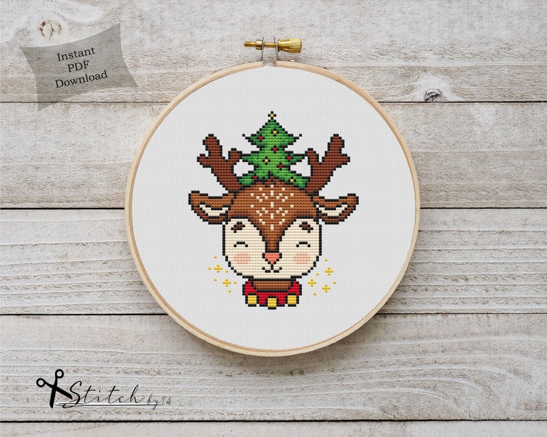 Christmas Reindeer Cross Stitch Pattern Xmas Embroidery Chart Instant ...