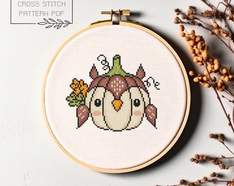 Autumn Cross Stitch Pattern Autumn Pumpkin Cross Stitch PDF Instant Download Chart Owl Pumpkin Embroidery Animal Xstitch