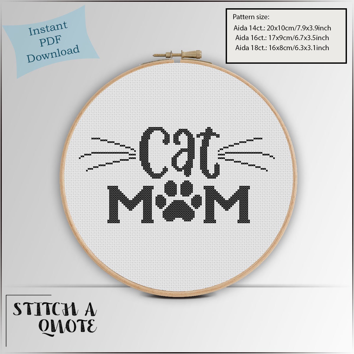 Best Cat Mom Ever Cross Stitch Pattern | Printable PDF | Instant
