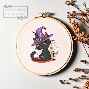Halloween Cross Stitch Pattern Black Cat Simple Modern Printable PDF Instant Download Cute Xstitch Halloween Crafts