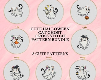 Cat Ghost Cross Stitch Bundle Halloween Cross Stitch Pattern Bundle Cross Stitch Instant Digital PDF Download Simple Cross Stitch Embroidery