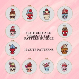 Cupcake Cross Stitch Bundle Cupcake Cross Stitch Pattern Bundle Cross Stitch Instant Digital PDF Download Simple Cross Stitch Embroidery