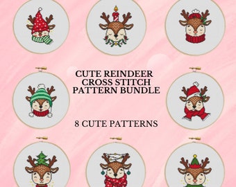 Christmas Reindeer Cross Stitch Bundle Christmas Cross Stitch Pattern Bundle Cross Stitch PDF Download Simple Cross Stitch Embroidery