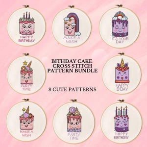 Lot de motifs pour gâteaux au point de croix pour gâteau d'anniversaire : lot de motifs au point de croix pour gâteau d'anniversaire