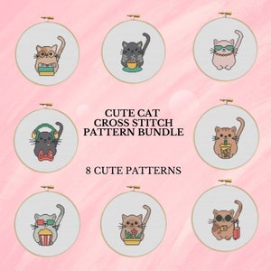 Cat Cross Stitch Bundle Simple Cross Stitch Pattern Bundle Cross Stitch Instant Digital PDF Download Cute Modern Cross Stitch Embroidery