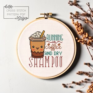 Running on Coffee Cross Stitch Pattern | Coffee Cross Stitch | Digital PDF Download | Coffee Embroidery | Coffee & Shampoo Cross Stitch