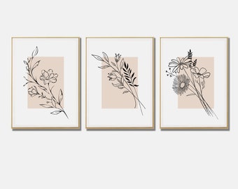 Neutral Wall Art, Botanical Prints, Set of 3 Prints, Plants Wall Art ...