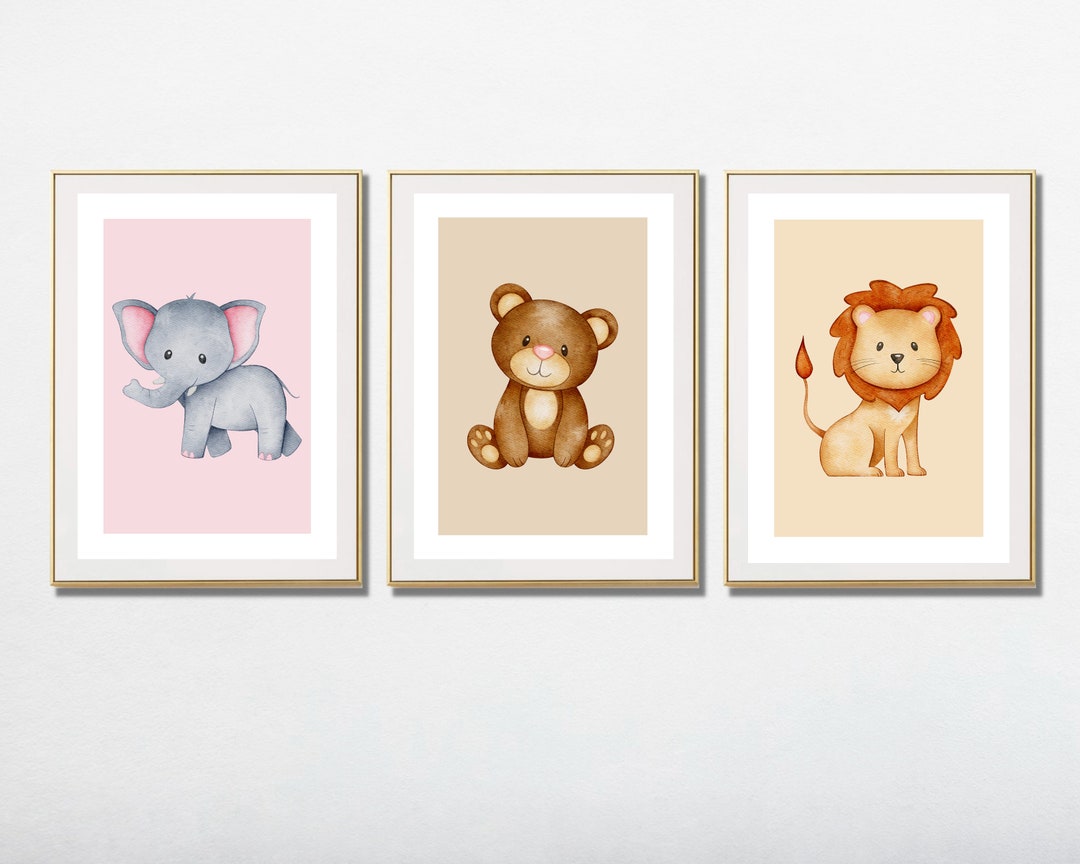 Animal Kingdom Nursery Wall Art Set. Animal Prints for Nursery Digital