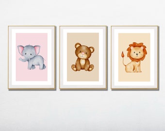 Animal Kingdom Nursery Wall Art Set. | animal prints for nursery | Digital Download |set of 3 | nursery wall art printable