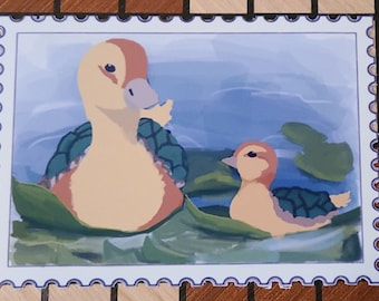 Turtle Duck Postcard Print/Sticker
