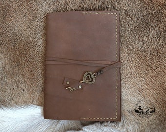 Brown Leather Refillable Journal Cover with Key Closure
