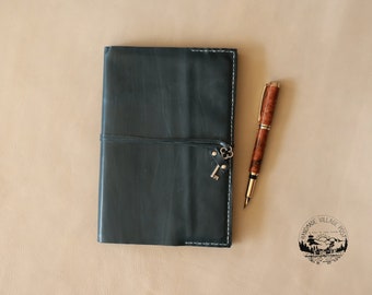 Teal Leather Journal with Key Wrap Closer