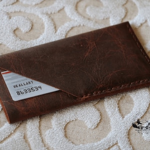 Distressed Brown Leather Cell Phone Sleeve with Card Slot