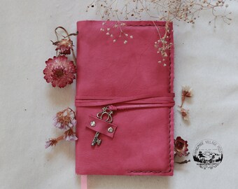 Pink Leather Refillable Journal Cover with Key Closure