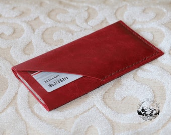 Red Leather Cell Phone Sleeve with Card Slot