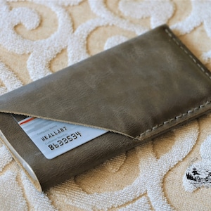 Grey Leather Cell Phone Sleeve with Card Slot