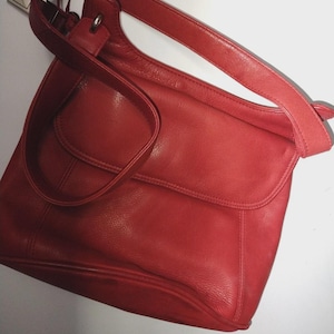 Rolfs Red Leather Shoulder Handbag Purse Vintage Simple Luxury Small/Medium