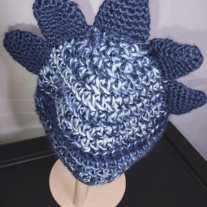 Dinosaur Handmade Beanie Winter Hat Blue White Knit Boys Girls OS