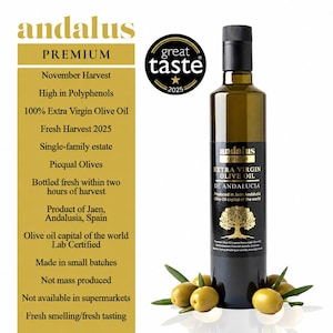Andalus High Polyphenol Extra Virgin Olive Oil-Ancient Roots, UK Lab Tested, Award-Winning,Cold Pressed,Rich in Antioxidants,500ml Bottle image 1