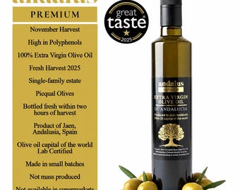 Andalus High Polyphenol Extra Virgin Olive Oil-Ancient Roots, UK Lab Tested, Award-Winning,Cold Pressed,Rich in Antioxidants,500ml Bottle