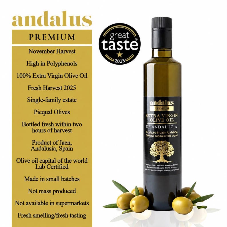 Andalus High Polyphenol Extra Virgin Olive Oil-Ancient Roots, UK Lab Tested, Award-Winning,Cold Pressed,Rich in Antioxidants,500ml Bottle image 1
