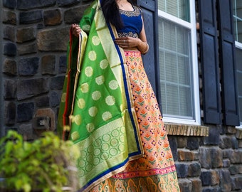 Royal Blue Sleeveless Embroidered Lehenga