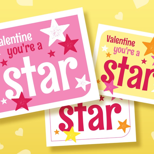 Kids Valentine Cards, You're A Star Valentine, Classroom Valentine Cards, Starburst Valentine, Digital Download