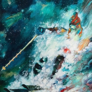 Dreams of Winter • Skier • Skiing in Space • Galaxy Art • Fine Art Print • Ski Chalet Decor