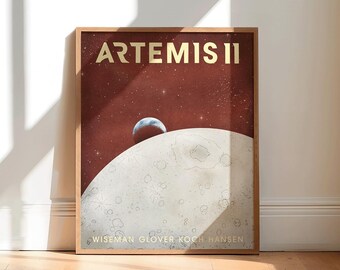 8" x 10" Moon Art Print, Moon Mission Art Print, Retro Poster, Space Collection, Colorful Art Print | With Love, Coral